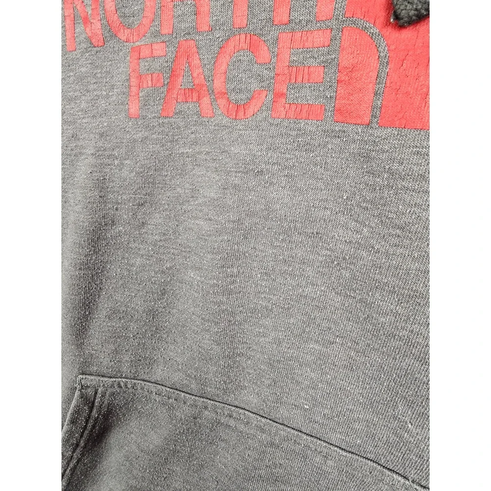 The‎ North Face Hoodie Mens S Gray Red Logo Graphic Fleece Sweatshirt Pilling